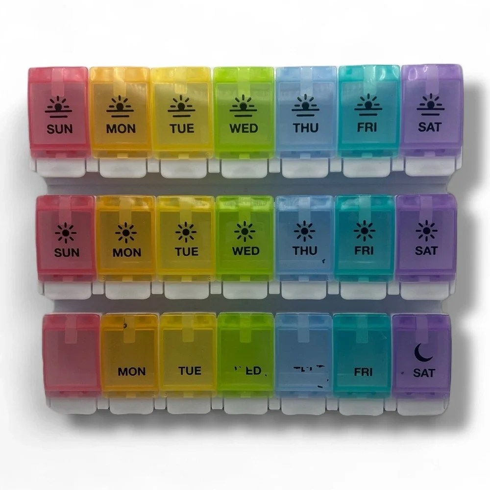 3-Tier Weekly Pill Organizer (AM/PM/Night Use)‎ – Travel Case, Color-Coded